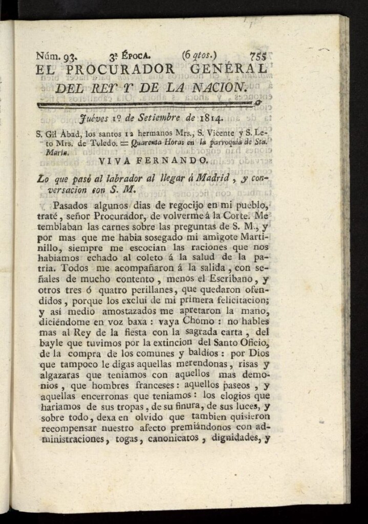 Miniatura de El Procurador General de la Nación y del Rey (Madrid) del 1 de septiembre de 1814, nº 93