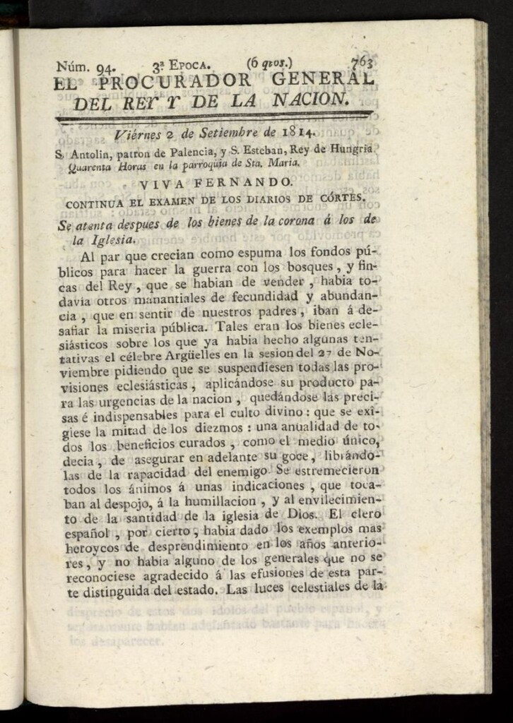 Miniatura de El Procurador General de la Nación y del Rey (Madrid) del 2 de septiembre de 1814, nº 94