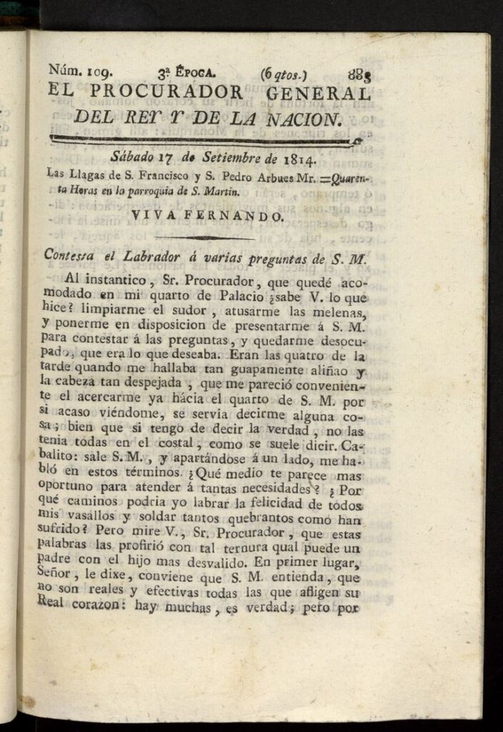 Miniatura de El Procurador General de la Nación y del Rey (Madrid) del 17 de septiembre de 1814, nº 109