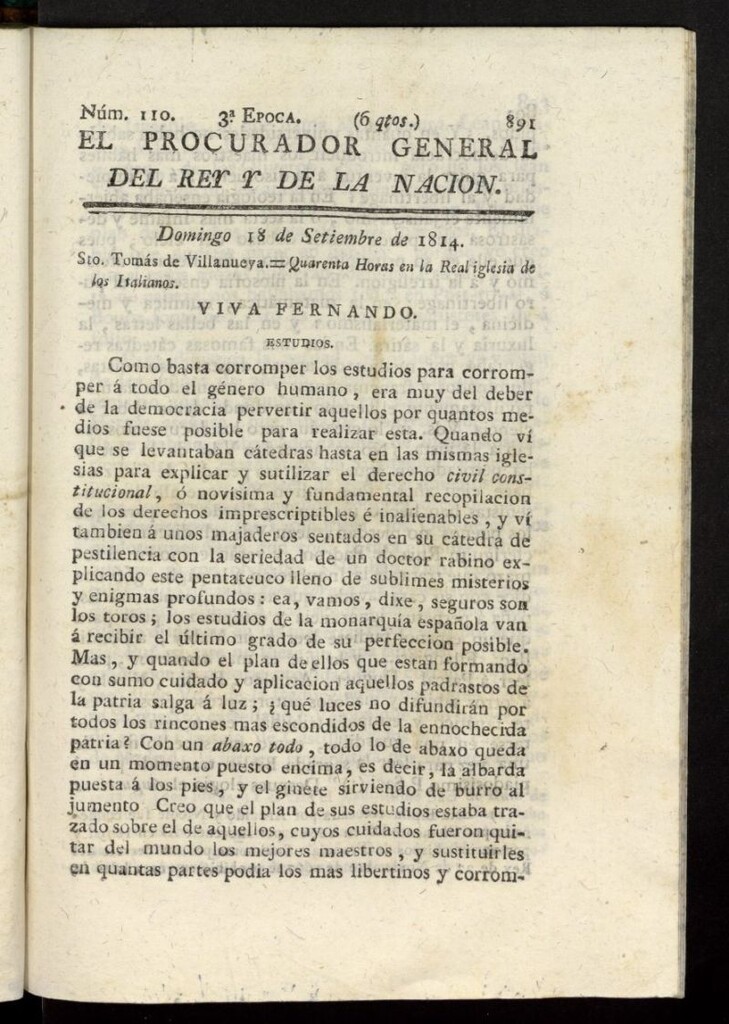 Miniatura de El Procurador General de la Nación y del Rey (Madrid) del 18 de septiembre de 1814, nº 110