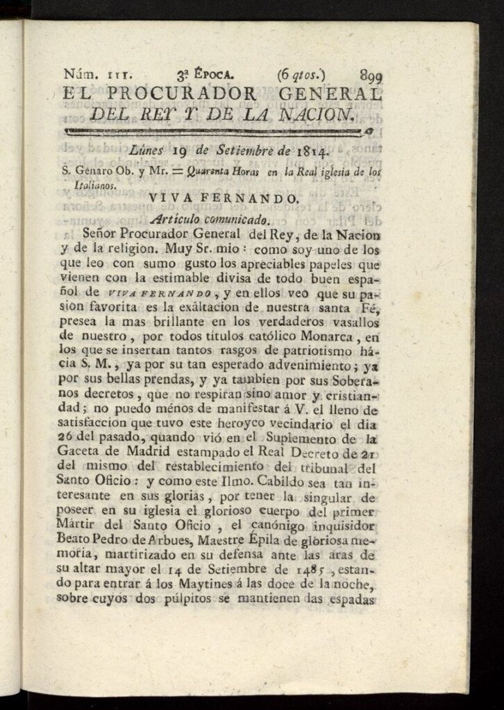 Miniatura de El Procurador General de la Nación y del Rey (Madrid) del 19 de septiembre de 1814, nº 111