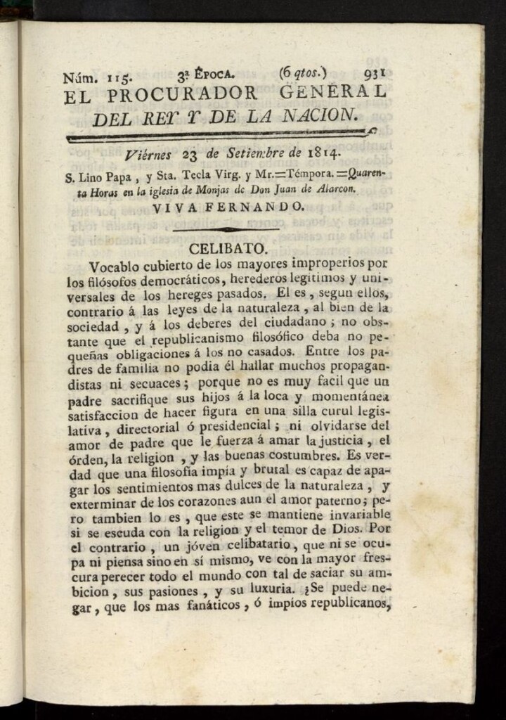 Miniatura de El Procurador General de la Nación y del Rey (Madrid) del 23 de septiembre de 1814, nº 115