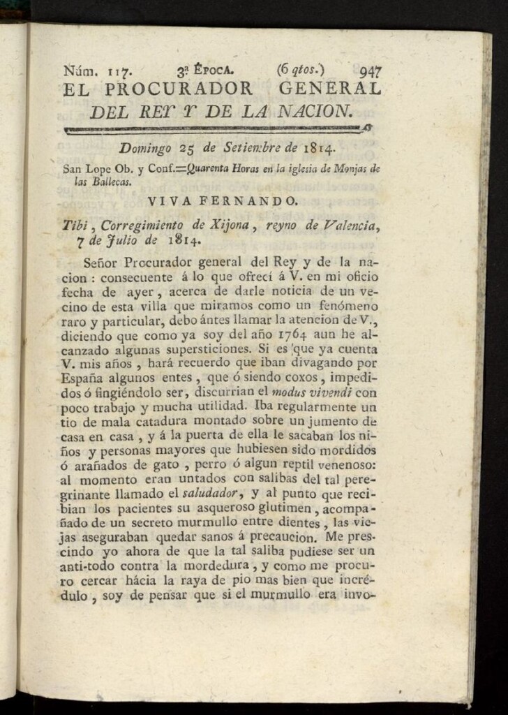 Miniatura de El Procurador General de la Nación y del Rey (Madrid) del 25 de septiembre de 1814, nº 117