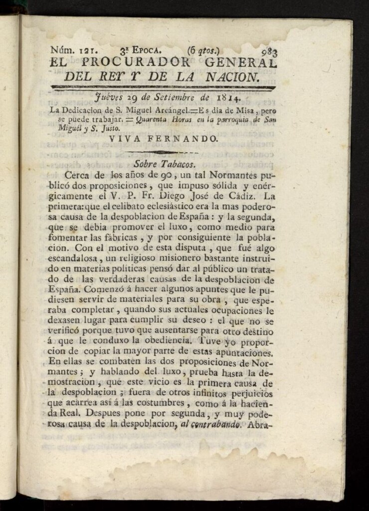 Miniatura de El Procurador General de la Nación y del Rey (Madrid) del 29 de septiembre de 1814, nº 121