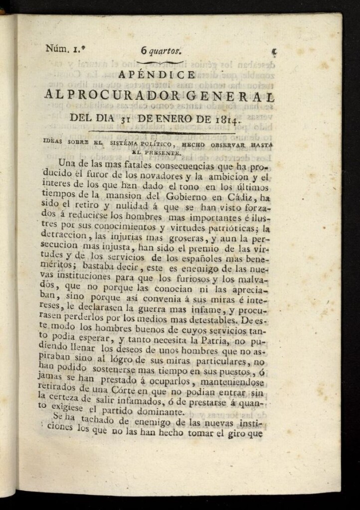 Miniatura de El Procurador General de la Nación y del Rey del 31 de enero de 1814, apéndice nº 1