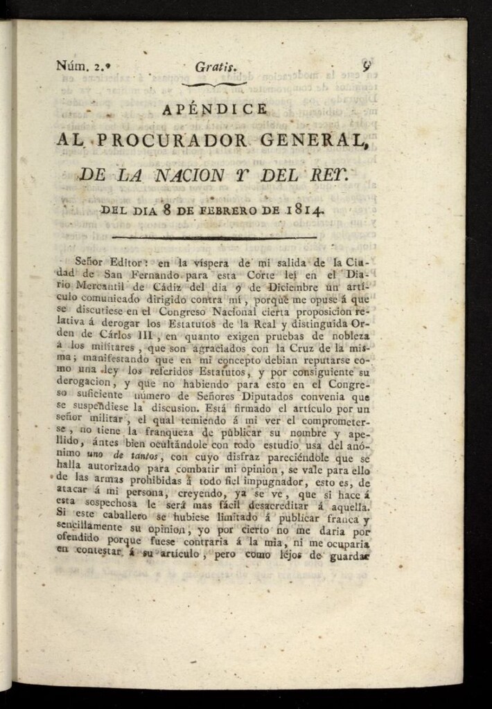 Miniatura de El Procurador General de la Nación y del Rey del 8 de febrero de 1814, apéndice nº 2