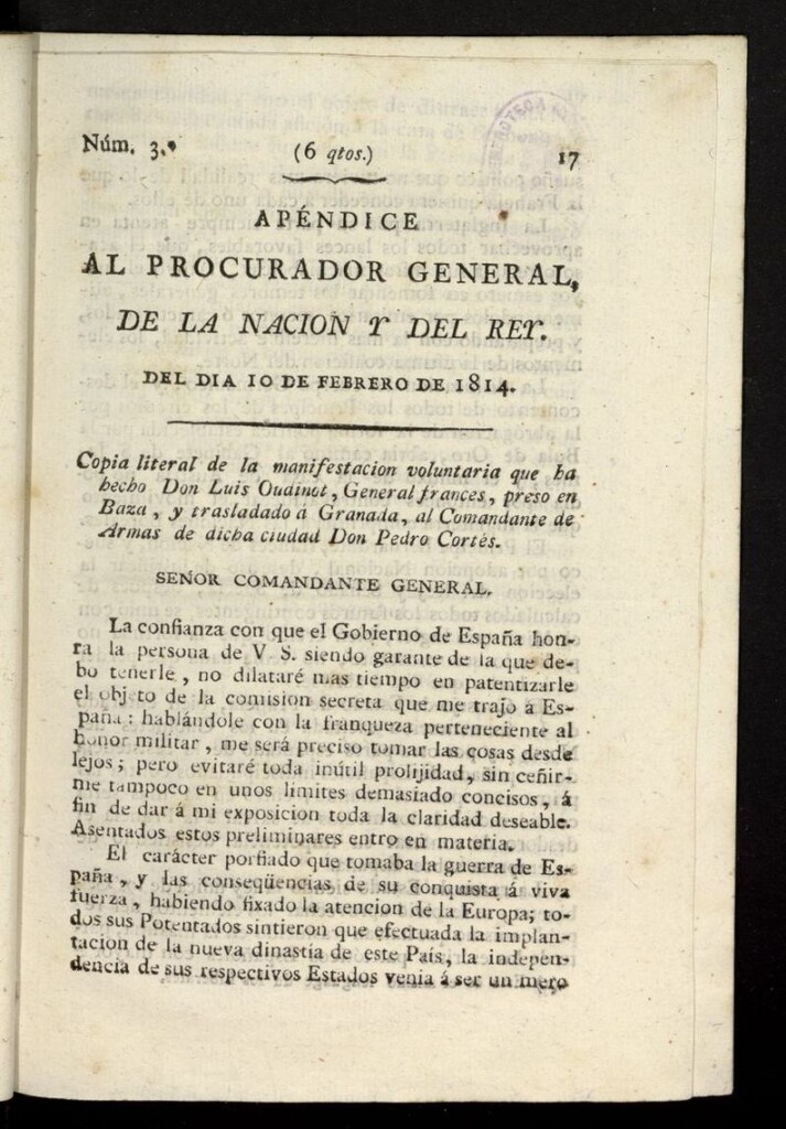 Miniatura de El Procurador General de la Nación y del Rey del 10 de febrero de 1814, apéndice nº 3