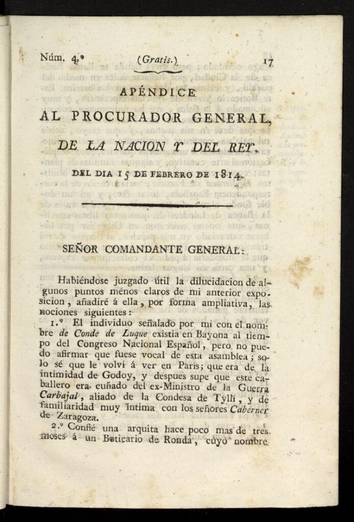 Miniatura de El Procurador General de la Nación y del Rey del 15 de febrero de 1814, apéndice nº 4