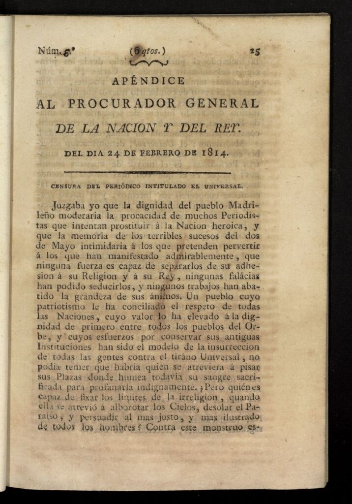 Miniatura de El Procurador General de la Nación y del Rey del 24 de febrero de 1814, apéndice nº 6