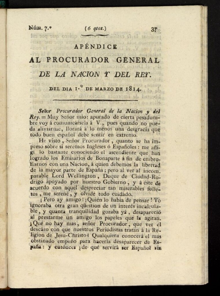 Miniatura de El Procurador General de la Nación y del Rey del 1 de marzo de 1814, apéndice nº 7