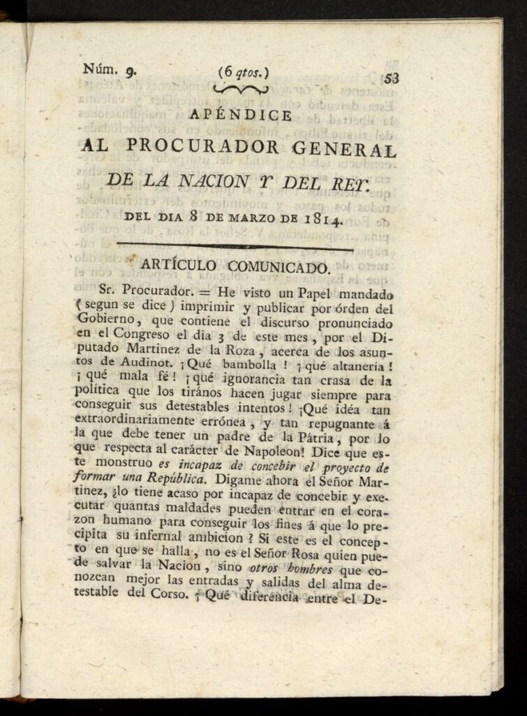Miniatura de El Procurador General de la Nación y del Rey del 8 de marzo de 1814, apéndice nº 9