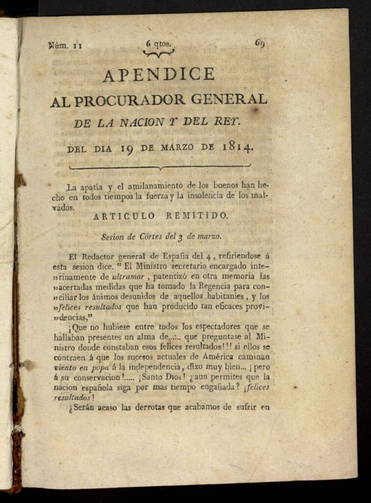 Miniatura de El Procurador General de la Nación y del Rey del 19 de marzo de 1814, apéndice nº 11