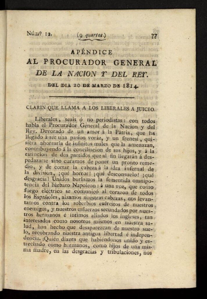 Miniatura de El Procurador General de la Nación y del Rey del 20 de marzo de 1814, apéndice nº 12