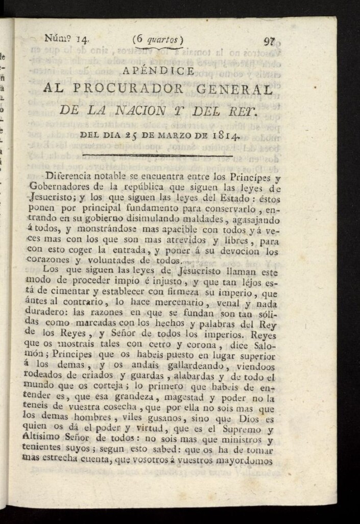 Miniatura de El Procurador General de la Nación y del Rey del 25 de marzo de 1814, apéndice nº 14