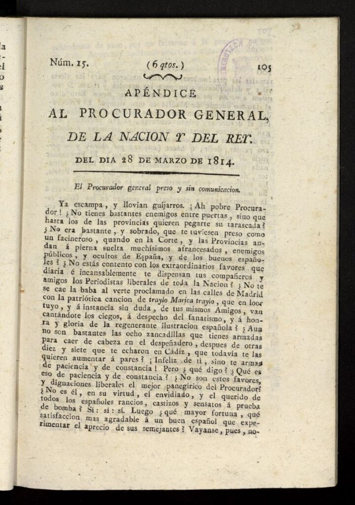 Miniatura de El Procurador General de la Nación y del Rey del 28 de marzo de 1814, apéndice nº 15