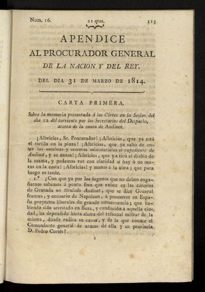 Miniatura de El Procurador General de la Nación y del Rey del 31 de marzo de 1814, apéndice nº 16