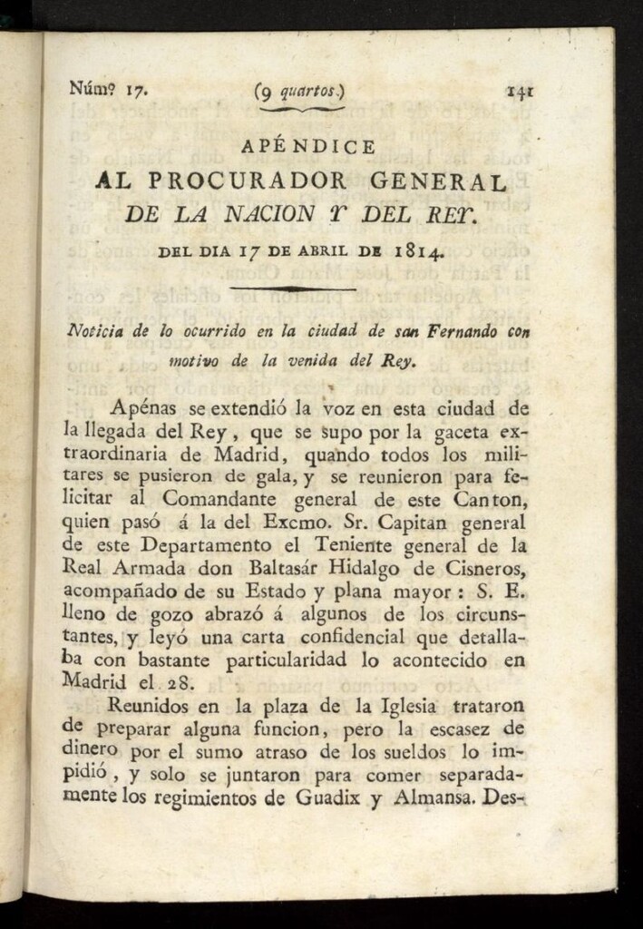 Miniatura de El Procurador General de la Nación y del Rey del 17 de abril de 1814, apéndice nº 17