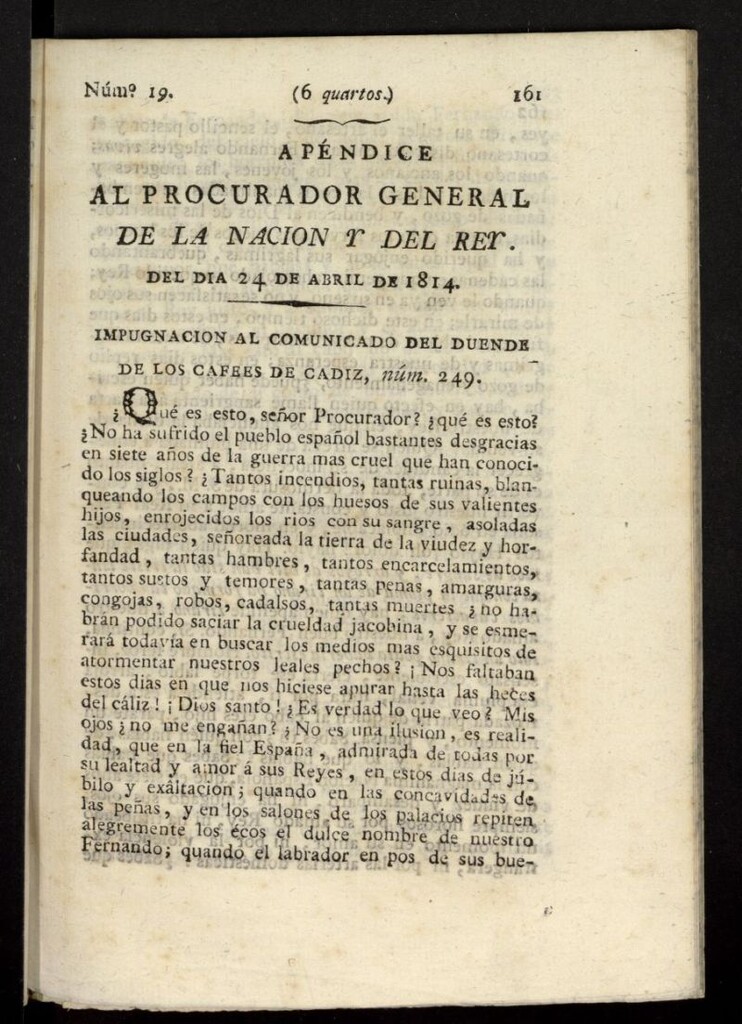 Miniatura de El Procurador General de la Nación y del Rey del 24 de abril de 1814, apéndice nº 19
