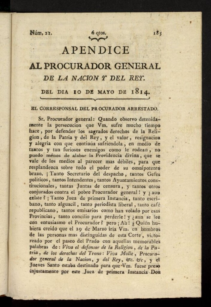 Miniatura de El Procurador General de la Nación y del Rey del 10 de mayo de 1814, apéndice nº 21