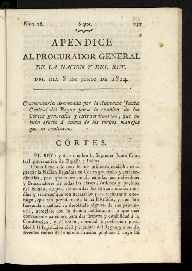 Miniatura de El Procurador General de la Nación y del Rey del 8 de junio de 1814, apéndice nº 26