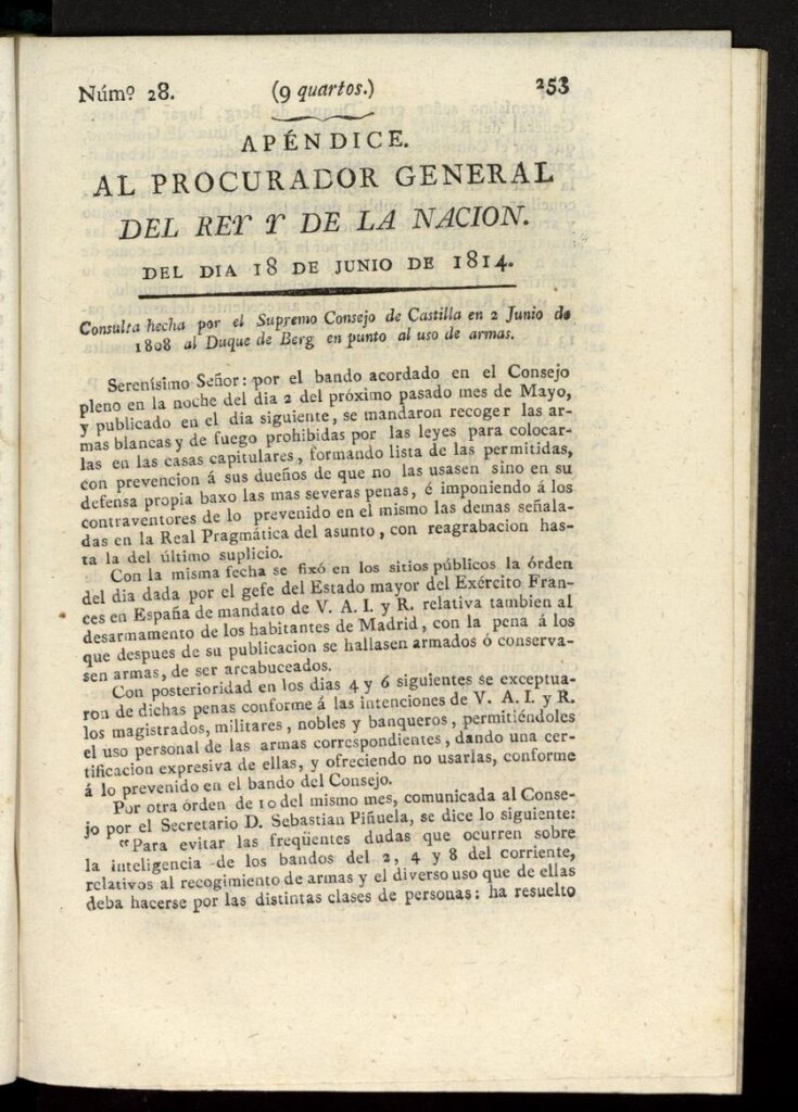 Miniatura de El Procurador General de la Nación y del Rey del 18 de junio de 1814, apéndice nº 28