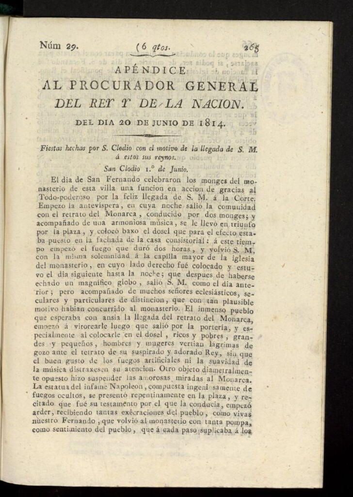 Miniatura de El Procurador General de la Nación y del Rey del 20 de junio de 1814, apéndice nº 29