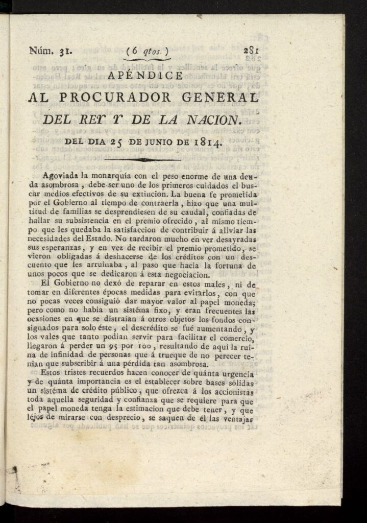 Miniatura de El Procurador General de la Nación y del Rey del 25 de junio de 1814, apéndice nº 31