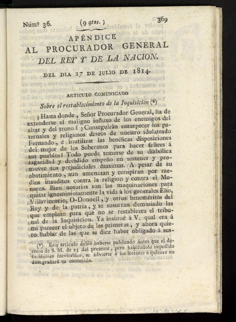 Miniatura de El Procurador General de la Nación y del Rey del 27 de julio de 1814, apéndice nº 36