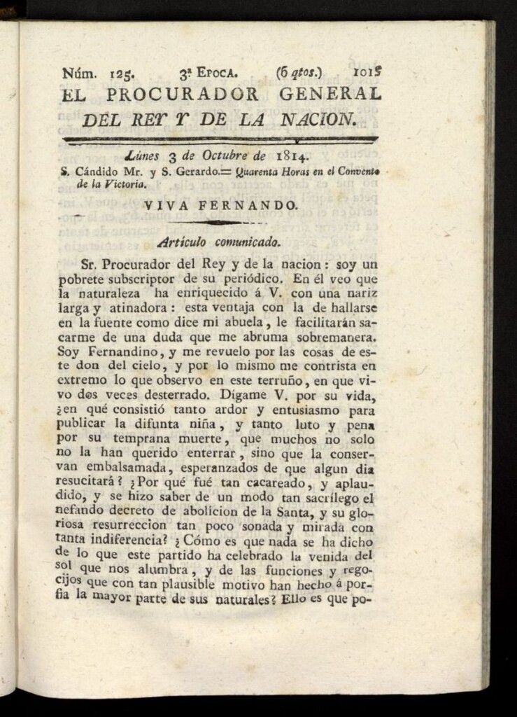 Miniatura de El Procurador General de la Nación y del Rey (Madrid) del 3 de octubre de 1814, nº 125