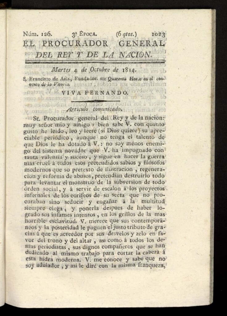 Miniatura de El Procurador General de la Nación y del Rey (Madrid) del 4 de octubre de 1814, nº 126