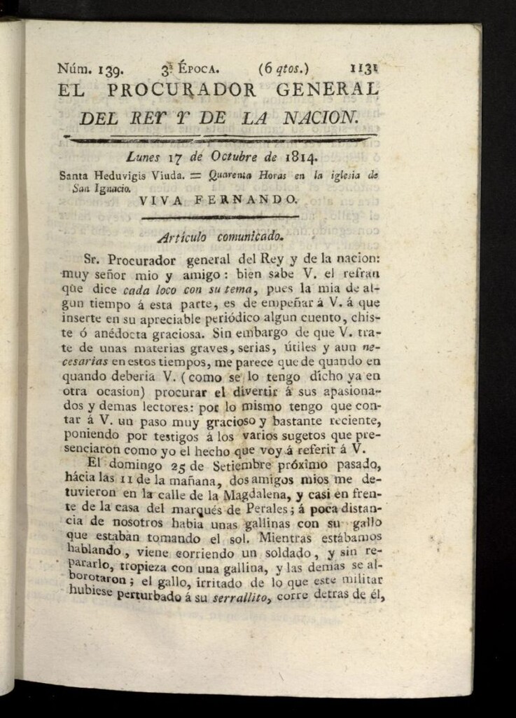Miniatura de El Procurador General de la Nación y del Rey (Madrid) del 17 de octubre de 1814, nº 139