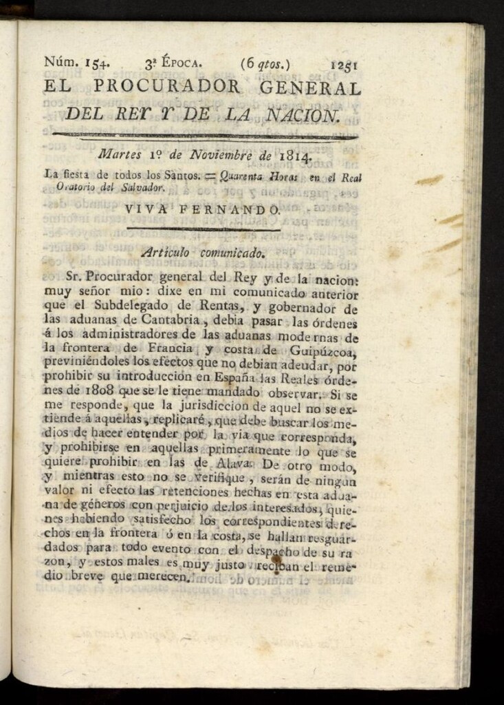 Miniatura de El Procurador General de la Nación y del Rey (Madrid) del 1 de noviembre de 1814, nº 154