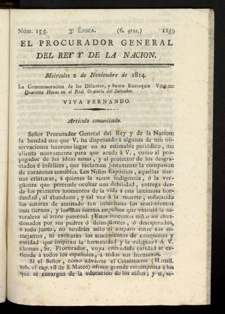 Miniatura de El Procurador General de la Nación y del Rey (Madrid) del 2 de noviembre de 1814, nº 155