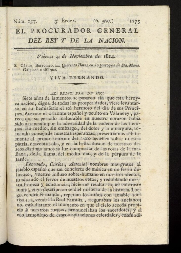 Miniatura de El Procurador General de la Nación y del Rey (Madrid) del 4 de noviembre de 1814, nº 157