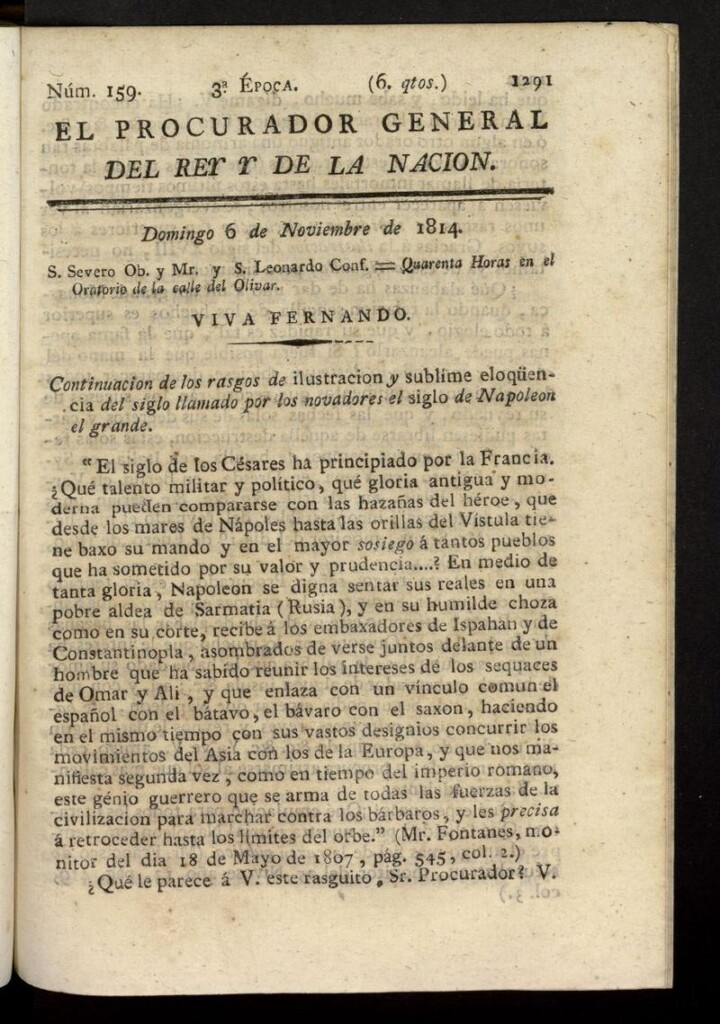 Miniatura de El Procurador General de la Nación y del Rey (Madrid) del 6 de noviembre de 1814, nº 159
