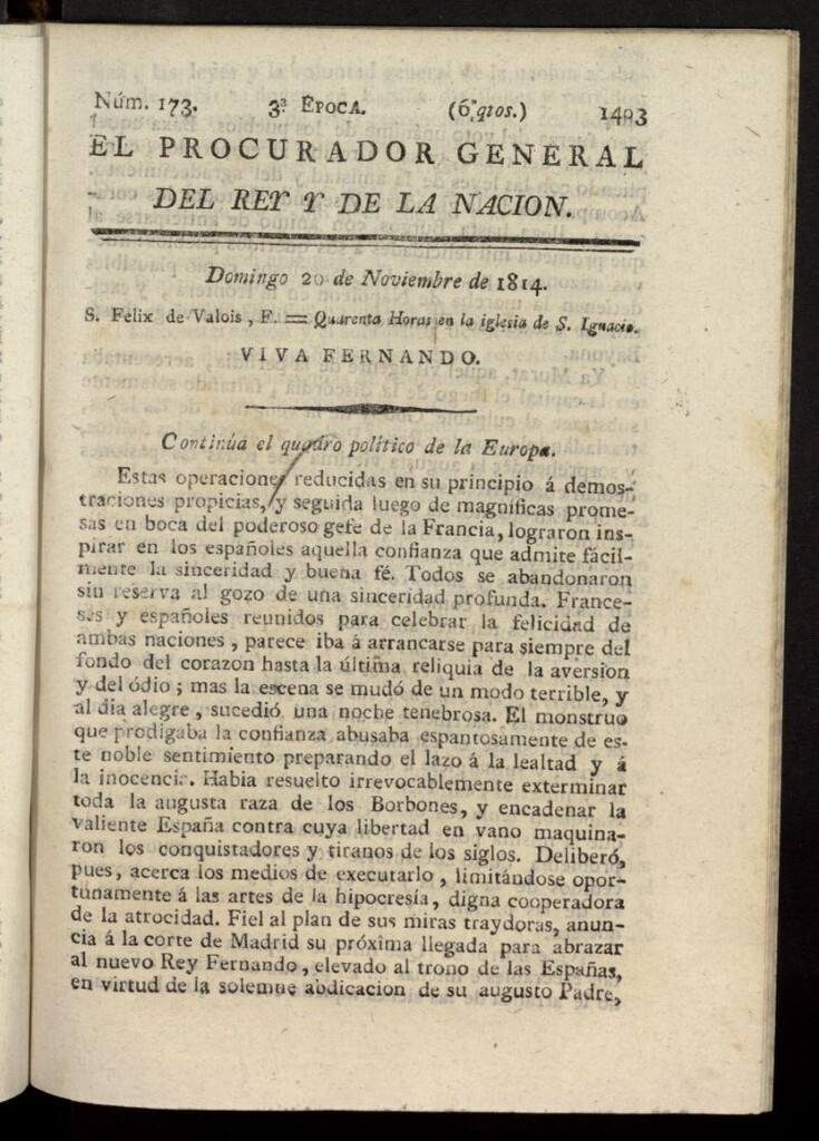 Miniatura de El Procurador General de la Nación y del Rey (Madrid) del 20 de noviembre de 1814, nº 173