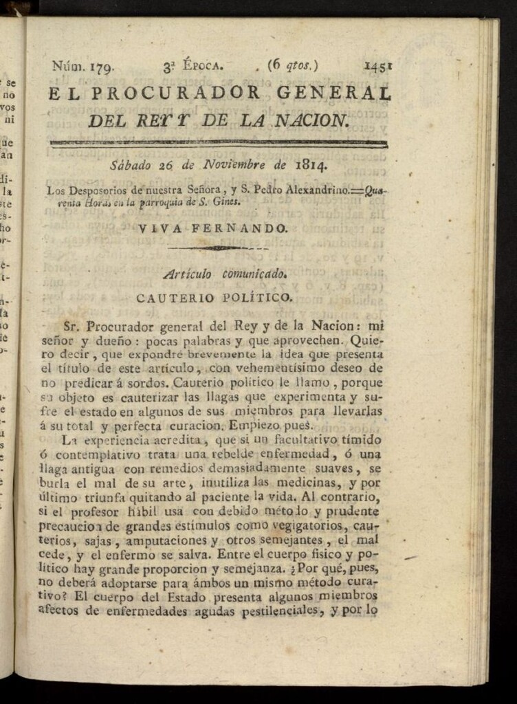 Miniatura de El Procurador General de la Nación y del Rey (Madrid) del 26 de noviembre de 1814, nº 179