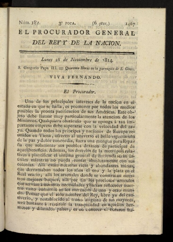 Miniatura de El Procurador General de la Nación y del Rey (Madrid) del 28 de noviembre de 1814, nº 181