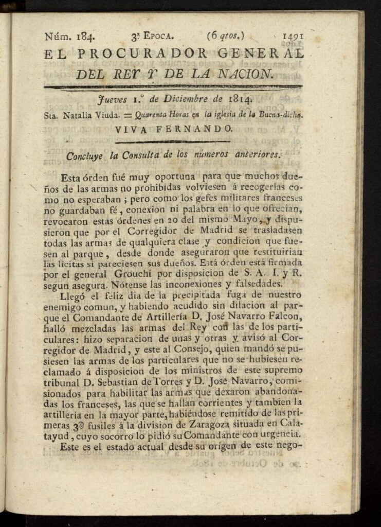 Miniatura de El Procurador General de la Nación y del Rey (Madrid) del 1 de diciembre de 1814, nº 184