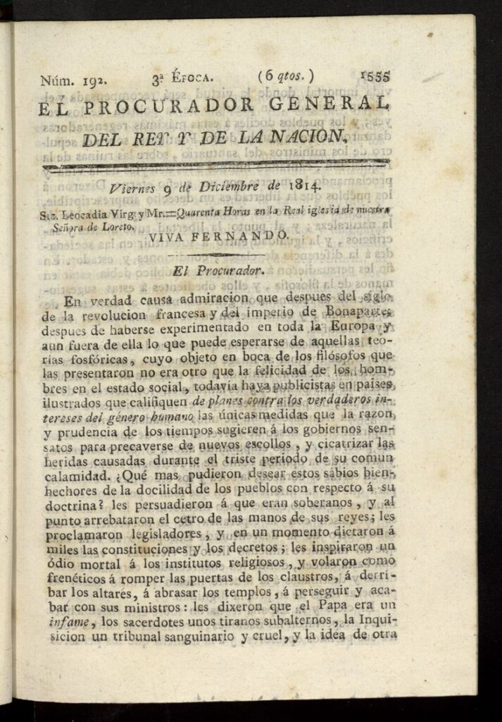 Miniatura de El Procurador General de la Nación y del Rey (Madrid) del 9 de diciembre de 1814, nº 192
