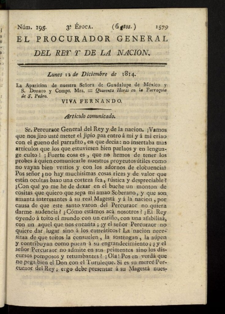 Miniatura de El Procurador General de la Nación y del Rey (Madrid) del 12 de diciembre de 1814, nº 195