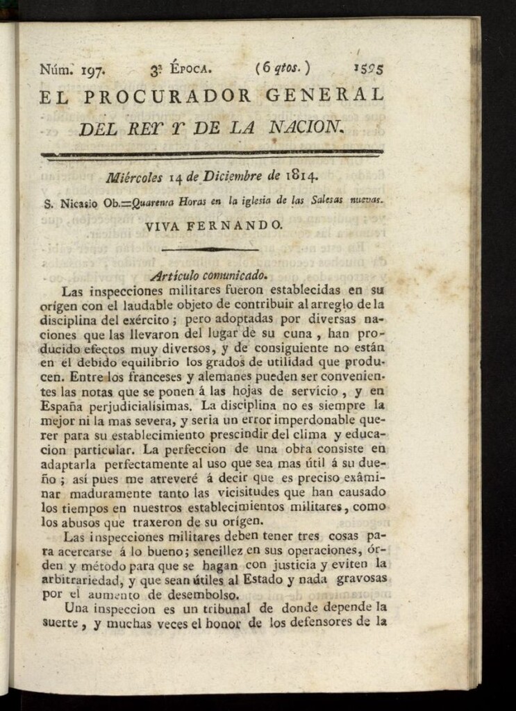Miniatura de El Procurador General de la Nación y del Rey (Madrid) del 14 de diciembre de 1814, nº 197