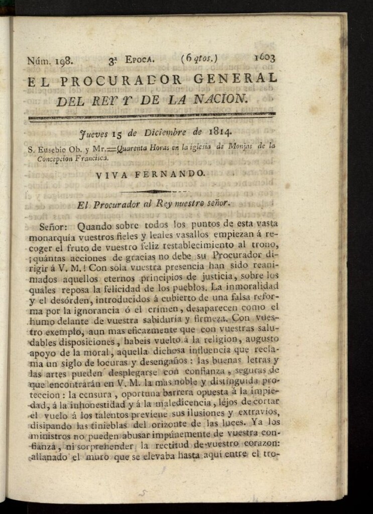 Miniatura de El Procurador General de la Nación y del Rey (Madrid) del 15 de diciembre de 1814, nº 198
