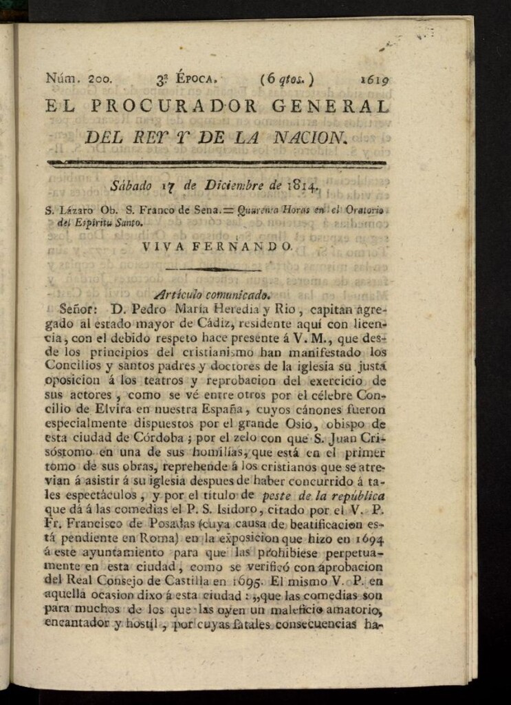 Miniatura de El Procurador General de la Nación y del Rey (Madrid) del 17 de diciembre de 1814, nº 200