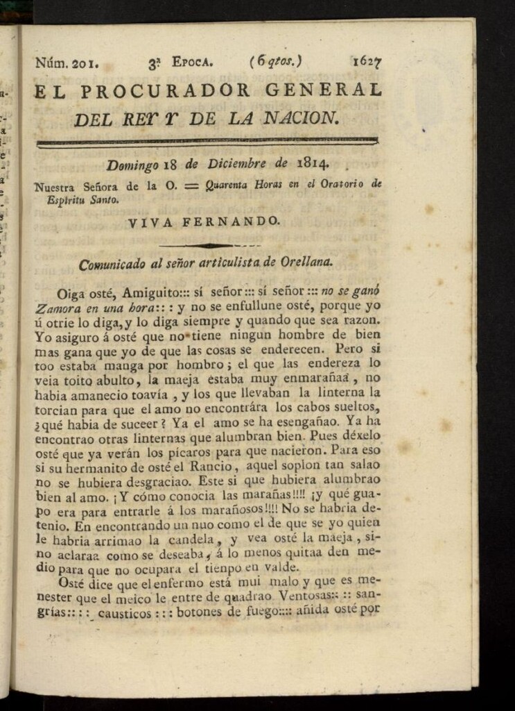 Miniatura de El Procurador General de la Nación y del Rey (Madrid) del 18 de diciembre de 1814, nº 201