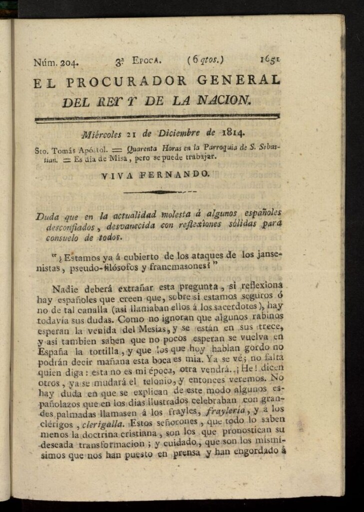 Miniatura de El Procurador General de la Nación y del Rey (Madrid) del 21 de diciembre de 1814, nº 204