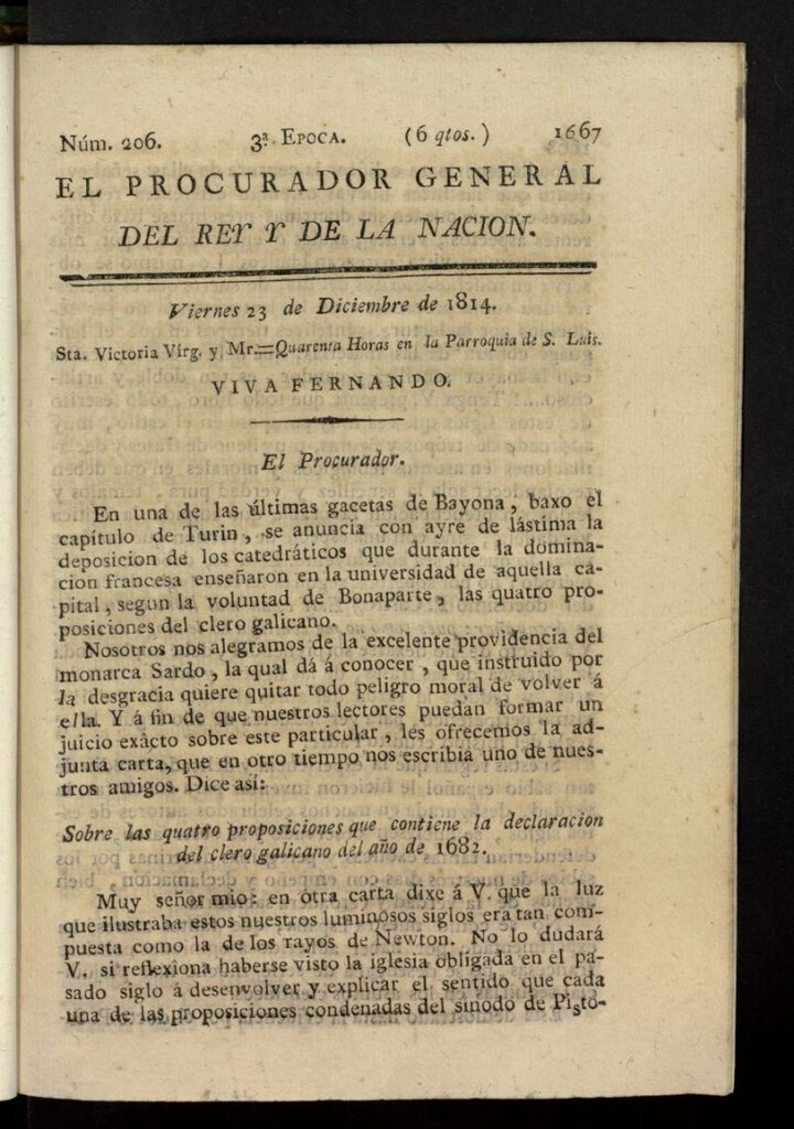 Miniatura de El Procurador General de la Nación y del Rey (Madrid) del 23 de diciembre de 1814, nº 206