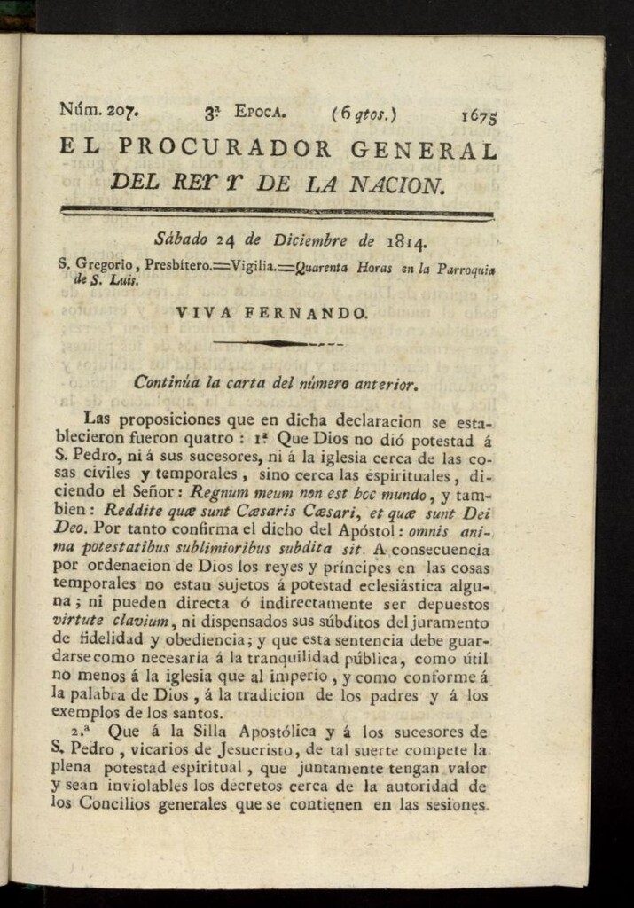 Miniatura de El Procurador General de la Nación y del Rey (Madrid) del 24 de diciembre de 1814, nº 207