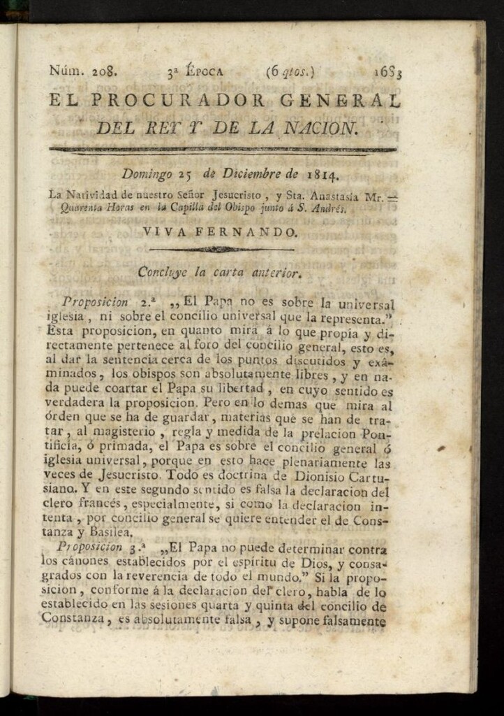 Miniatura de El Procurador General de la Nación y del Rey (Madrid) del 25 de diciembre de 1814, nº 208