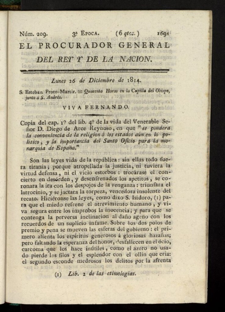 Miniatura de El Procurador General de la Nación y del Rey (Madrid) del 26 de diciembre de 1814, nº 209